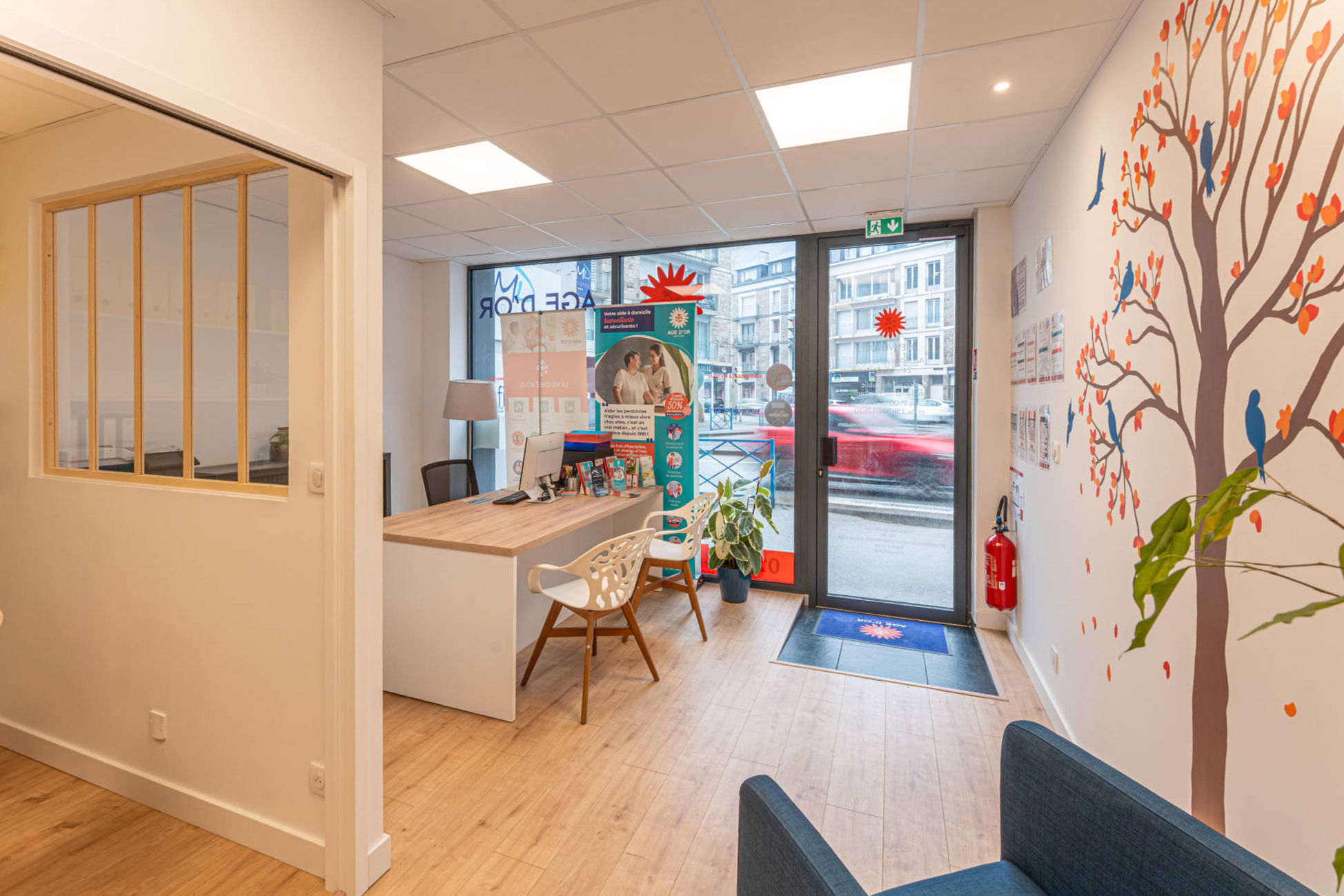 Vue du fauteuil d'accueil vers la rue, par l'Agence Bérénice Alandi, Architecte d'intérieur en Finistère Sud 29